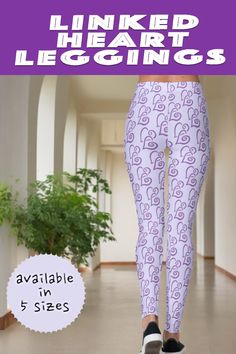 Linked Purple Hearts Pattern On Pastel Purple Leggings - This fun design features a pattern of two link purple hearts over a pastel purple background. This style also has a black and white background. Capri Styles, Pastel Purple Background, Hearts Pattern, Purple Leggings, Black And White Background, Purple Background