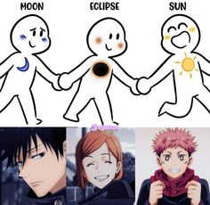 three different pictures of people holding hands with the caption eclipse, sun and moon