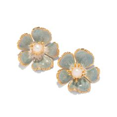 Our best selling floral style has gotten a gorgeous update with all new, romantic hand painted colors. They are finished off with a handset freshwater pearl. Each pair is meticulously hand painted one by one, so no two are alike. Each pair starts off with hand pressed florals made in the US, then finished with an 18k gold, nickel free finish Please keep your jewelry away from harsh chemicals, perfumes and water Pressed Florals, Dress Reference, Dad Jewelry, June Birthstone Jewelry, Jewelry Lookbook, Gifts For New Mums, Pearl Jewellery Earrings, Mens Jewelry Bracelet, June Birth Stone