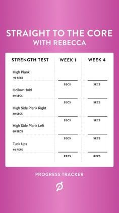 a pink poster with the words, straight to the core with regca and progress tracker