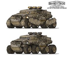 some type of armored vehicle with wheels and lights on it's front and back sides