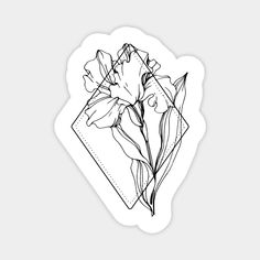 a black and white drawing of flowers on a sticker