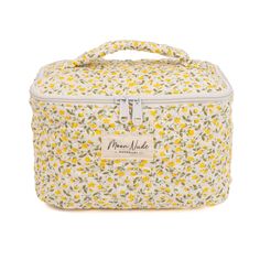 Our Buttercup Vanity Bag is a functional medium-size makeup bag that features a convenient handle for easy carrying and a handy compartment for storing any   smaller items.    The quilted exterior boasts a beautiful yellow floral pattern, complemented by the eye-catching  yellow  gingham interior.   Ideal for organizing your makeup and beauty essentials or serving as a travel organizer (it fits perfectly inside a suitcase), this bag is a must-have for anyone who values both organization and styl Gingham Interior, Mini Makeup Bag, Large Makeup Bag, Yellow Gingham, Lunch Tote Bag, Dream Makeup, Tool Bags, Vanity Bag, Mini Makeup