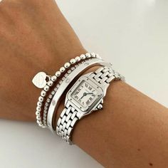 Silver Bracelet Stack, Silver Jewlery, Tiffany Bracelets, Cartier Panthere, Wrist Jewelry, Luxe Jewelry, Dope Jewelry