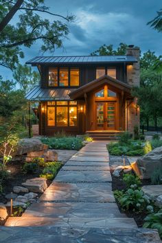 a house that is lit up at night