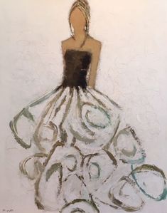 a painting of a woman in a dress with circles on it's skirt and back