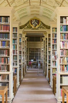 a long library filled with lots of books