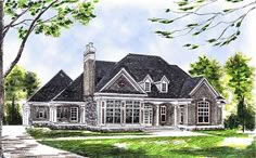 this is an artist's rendering of the front elevation of these luxury home plans