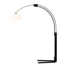 a black and white floor lamp on a white background, with the light turned off