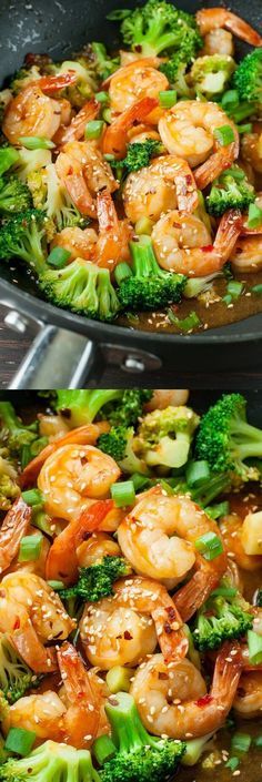 shrimp and broccoli stir fry in a wok