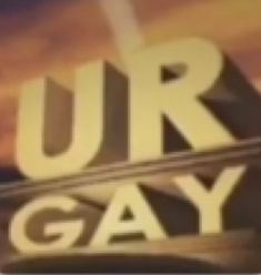 the words urn gay are displayed in front of an orange and blue sky with clouds