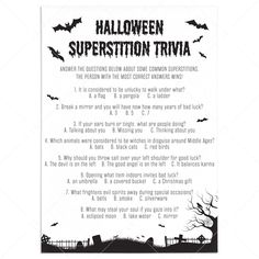 halloween superstition trivia printable for kids and adults to use in the classroom