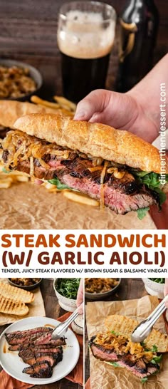 steak sandwich with garlic and sauerkraut