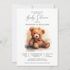 We Can Bearly Wait Teddy Bear Boy Baby Shower Watercolor Minimal, Teddy Bear Baby Shower Invitations, We Can Bearly Wait, Baby Mine, Bearly Wait, Baby Shower Supplies, Teddy Bear Baby Shower, Baby Shower Guest Book, Modern Watercolor