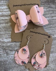 Mama & Me Faux Leather Pink and Blush Floral Bow and Earring Set. Dangle Earrings. Toddler Bow. Handmade. Sterling Silver. Hypo-Allergenic. Perfect Inexpensive Gifts. Bow Earring, Inexpensive Gifts, Diy Leather Earrings, Toddler Bow, Mom And Me, Best Watches, Toddler Bows