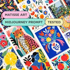 a collage of colorful images with the words matisse art mid journey prop tested