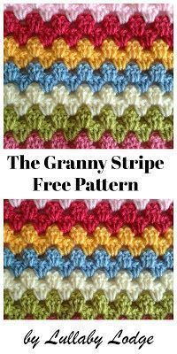 the granny stripe crochet pattern is shown in two different colors and has text that reads