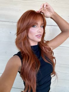 Long Haircuts To Make Your Hair Look Thicker, Cowboy Copper Long Hair, Gingery Red Hair, Curtain Bangs Long Hair Ginger, Red Hair Cuts Long Layers, Curtain Bangs Long Hair Layers Ginger, Curtain Bangs Long Red Hair, Julia Hatch Haircut, Julia Red Hair