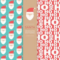 christmas seamless patterns with santa hats and beards