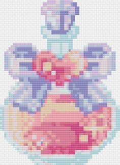 a cross stitch pattern of a pink and blue flower pot