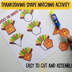 a thanksgiving shape matching activity for kids to learn shapes and numbers with the help of an adult