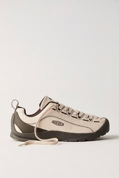 Your new go-to sneaker: this hike-inspired style from Keen are featured in taper shape with tongue-to-toe lacing for a unique look and fit. **Fit:** Contoured fit **Features:** Low-top style, canvas or suede uppers, mesh lining, tongue-to-toe lacing, removable, resilient foam insole, higher-traction rubber outsole, eco anti-odor control **Why We | KEEN Jasper Trainers Shoe at Free People in Natural Canvas/Black Olive, Size: US 10 Keen Jasper, Dad Shoes, Keen Shoes, Sneakers Women, Black Olive, Material Girl, Suede Sneakers, Material Girls, Shoes Trainers