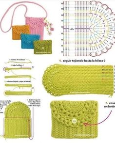 the crocheted purse is shown with instructions to make it look like it has been made