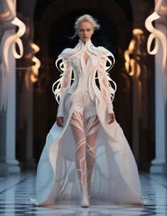 Cyberpunk Wedding Dress, Futuristic Ballgown, Sci Fi Wedding Dress, Futuristic Wedding Dress, Space Fashion Futuristic, Futuristic Gown, Futuristic Outfit Ideas, Over The Top Dresses, Fashion Extravagant