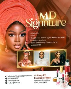 a flyer for a makeup store with an image of a woman in a turban