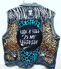 Denim vest featuring patches, stitching, and stud work all done by hand! Can be customized to any size so please specify size when ordering. Each piece is hand made and unique so slight variations may occur Rock N Roll Accessories, Rock Baby Clothes, Punk Vest, Battle Vest, Lace Jeans, Upcycle Clothes Diy, Rock N Roll Style