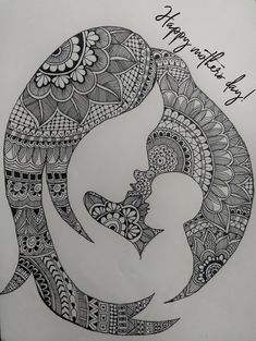 Mother and child mandala art Mandala Art For Mother's Day, Pregnant Women Mandala Art, Mother's Day Card Draw, Mother Day Sketch Ideas, Mother Daughter Mandala Art, Mother Day Sketch, Mom Mandala Art