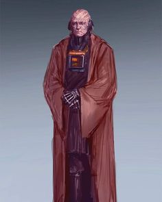 a drawing of a man in a red robe with a star wars character on his chest