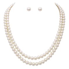 Simple yet so stylish! An essential piece of jewelry every lady should have, a classic set of pearls. They give your outfit a chic and polished look. Blurring the lines between night and day accessories, you'll find endless outfits to wear them with. Necklace measures 20- 22.5 inches with the 2.5 inches of adjustable extension and lobster claw clasp. Pearls are available in both 6mm and 8mm and there is a 1 inch cascade length between strands. Post back faux pearl stud earrings measure 8mm and 1 Classic Jewelry Pieces, Pearl Jewelry Sets, Women's Jewelry Sets, Pearl Cream, Faux Pearl Necklace, Earring Jewelry, Classic Jewelry, Pearl Stud Earrings, Pearl Studs