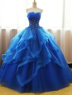 Blue Ball, Cute Prom Dresses, Beaded Prom Dress, Blue Bridal, فستان سهرة, Wedding Dresses Strapless, Beauty Dress, Ball Gowns Prom, Ball Gown Dresses