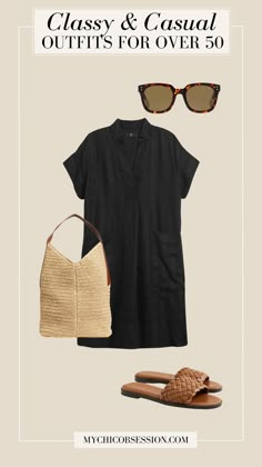 14 Classy and Casual Outfits for Ladies Over 50 - MY CHIC OBSESSION Casual And Classy Outfits For Women, Stylish Outfits Over 50, Chic And Casual Outfits, Summer Wardrobe Over 50, Mom On The Go Outfits Summer, Classic Outfits For Women Classy, Cruise Outfits For Women, Casual Outfits For Ladies, Shirtdress Outfit