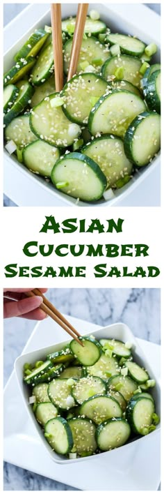 Asian Cucumber Sesame Salad | This fresh, gluten free, vegan cucumber salad is full of delicious Asian flavors! Recipe Runner, Sesame Salad, Makanan Diet, Asian Dishes, Fajitas, Main Meals, Salad Recipe, Veggie Recipes