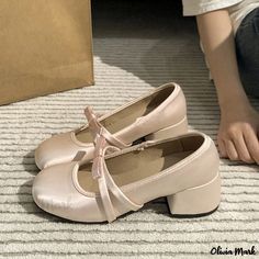 Olivia Mark - Classic Mary Jane Ballet Flats with Chunky Heel and Rounded Toe Heel Ballet Flats, Silver Wedge Sandals, Champagne Shoes, Ballet Heels, Zapatos Mary Jane, Rough Heels, Mary Jane Ballet Flats, Latin Dance Shoes, Womens Mary Janes