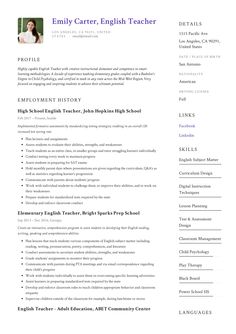 a resume for an english teacher