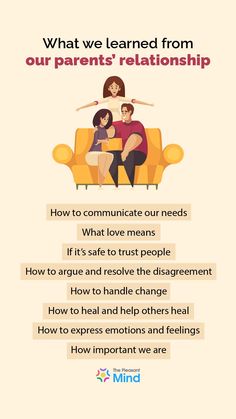 a poster with two people sitting on a couch and the words what we learned from our parents