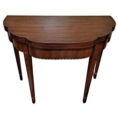 Henkel-Harris Mahogany Flip-Top Games Table Mid-20th century Beautiful bellflower inlay, elliptical scalloped shaped edge and tapered legs 36W" x 18D" x 29H" Card Game Table, Games Table, Top Games, Top Game, Table Cards, Table Games, Tea Table, Furniture Sale, Tapered Legs