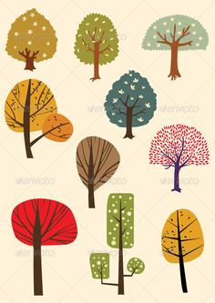 trees with different colors and shapes on them - miscellaneous objects illustrations, clippings