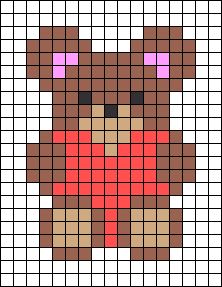 a cross stitch teddy bear is shown in the shape of a pixellated image with pink eyes