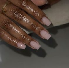 Short Almond Nails Square, Maybe Pink Nails, Neutral Nails Medium Length, Put It In Neutral Acrylic Nails, Russian Acrylic Nails, Short Acrylic Nails Square Nude, Soft Pink Nails Black Women, Milky Natural Nails, Short Basic Nails Acrylic