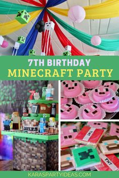 a minecraft themed birthday party with lots of decorations