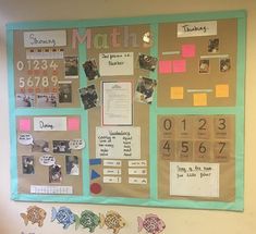 a bulletin board with pictures and magnets on it