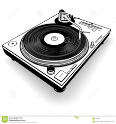 a turntable that is black and white on a white background with clippings