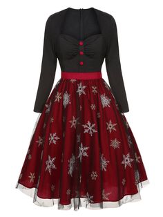 Christmas Dresses Women, Christmas Outfit Dresses, Christmas Dress Outfit, Christmas Gown, Retro Stage, Boutique Inspiration, Costumes Dresses, 1950s Christmas, Red Christmas Dress