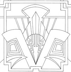 an art deco design in black and white with the letter v on it's side