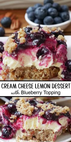 blueberry cheese lemon dessert with crumbs on top