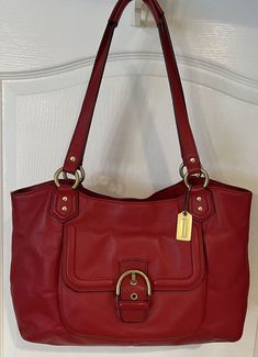 Coach Campbell Belle Red Leather Carryall Bag Satchel F24861 EUC See all photos for exact bag details and measurements We ship quickly Bag Details, Makeup Clothes, Carry All Bag, Vintage Coach, Coach Purses, Red Leather, Bags Handbags, Satchel, Shoe Accessories